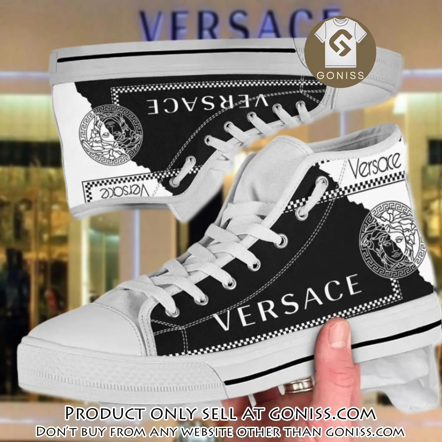 Versace new medusa gold white high top canvas shoes luxury brand gifts for men women gn5746141